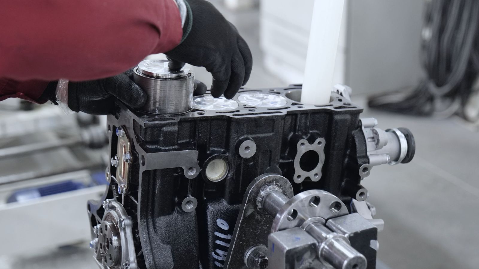 Engine assembly on a production line